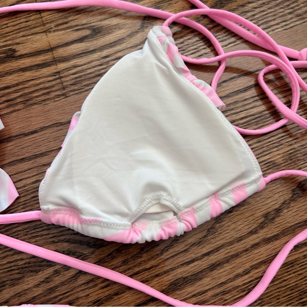 Victoria's Secret NWOT medium bikini pink white ruffle double string - Picture 8 of 10